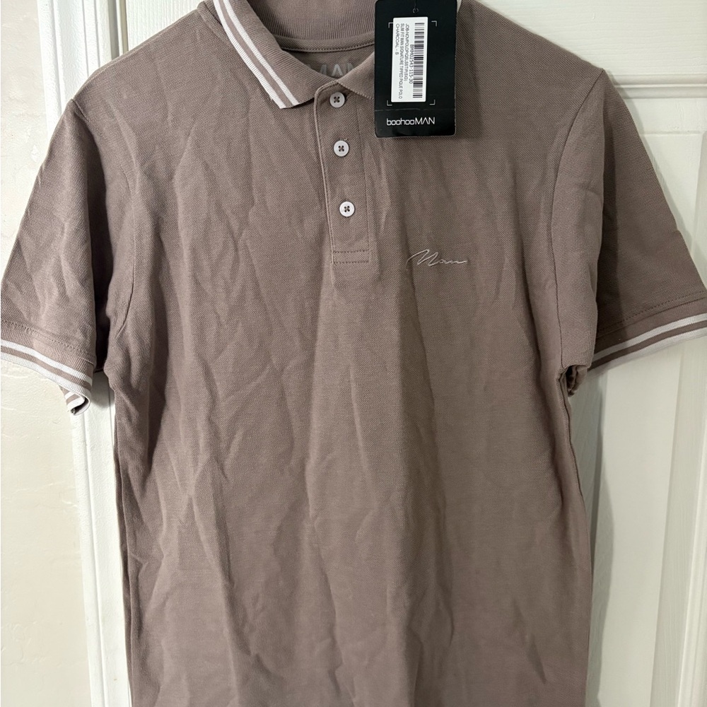 BoohooMAN Taupe Polo Shirt